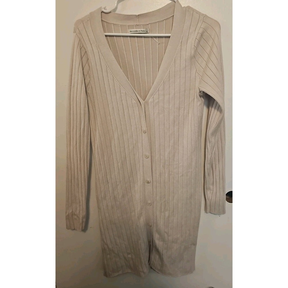 Abercrombie & Fitch Womens Size Large Button Ribbed Long Cardigan Sweater Cream